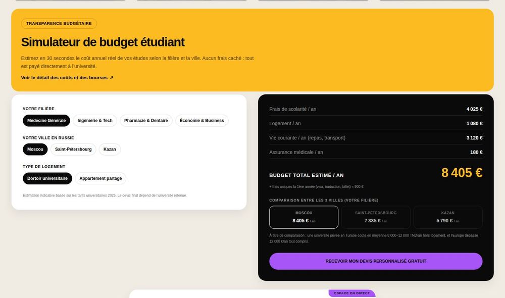 RusStudy student budget simulator for estimating the cost of studying in Russia